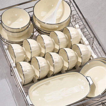 Vibovita high-end bowls and plates set, household light luxury dishes and tableware, high-end bowls and chopsticks as gifts for moving into a new home, underglaze colored bowls for 10 people, 42-piece set, gift box