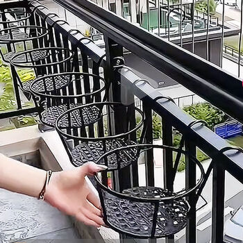 Fantasy flower rack, hanging flower basket, railing, guardrail, window sill, green radish and spider orchid flower pot rack, storage rack, load-bearing 20 catties, black 5 pcs, thickened mesh