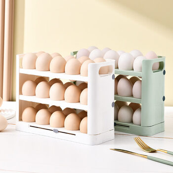 Shijanu new product storage box kitchen freshness organizing egg box storage refrigerator side door egg tray flip chicken white pp egg rack_25*19*10