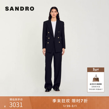 Sandro end of season 30% off sandro autumn and winter women's french commuting kochi style black double-breasted notched lapel blazer black s (36)