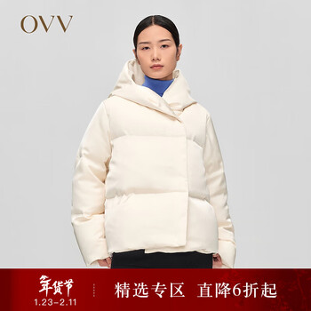 Ovv autumn and winter hot sale women's glossy fabric fluffy hooded windproof white goose down jacket light yellow (clear color) a7 m