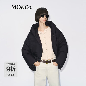 Mo&co. down jacket 95 velvet 2025 winter new product hooded soft and warm feeling light and warm roaming series mbe4ein064 black s /160