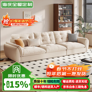 Haiqing whole house custom sofa living room small apartment technology cloth straight row home three-seater fabric small sofa 2026 new style exclusive version thickened wear-resistant cat scratch velvet + silk cotton seat bag three-seater 210cm