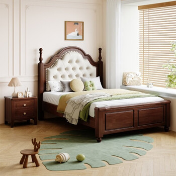 Mu shi mu ke american solid wood children's bed for boys and girls, single simple 1.2m 1.35m student room cream princess bed single bed 1350mm*2000mm air pressure structure