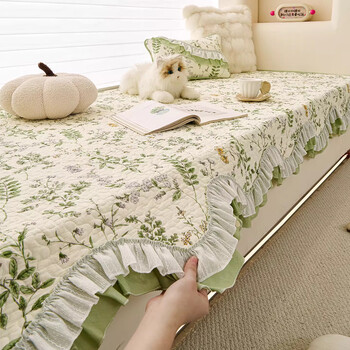 Xizi yarn pure cotton fabric bay window mat window sill mat universal for all seasons 2026 new thin style light luxury high-end machine washable cover cloth green field forest non-pilling non-stick hair fine workmanship 90cm*240cm