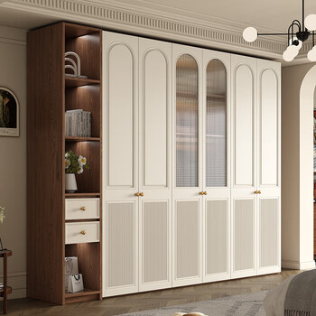 Duanmu yulin french flat door wardrobe internet celebrity hot thickened cabinet home bedroom antique style glass door combination large wardrobe 2.2 meters six-door wardrobe (2.4 meters high)