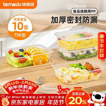 Temeiju disposable lunch box square 750 type * 10 sets for food fast food packed picnic box with lid bowl microwaveable