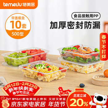 Temeiju disposable lunch box square 500 type * 10 sets for food fast food packed picnic box with lid bowl microwaveable