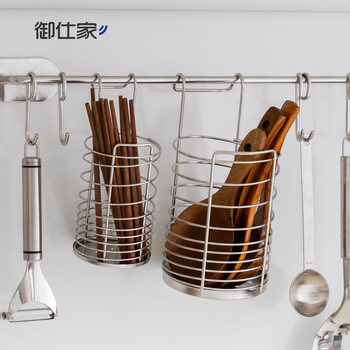 Yushijia 304 stainless steel wall-mounted chopstick basket chopstick cage draining hole-free household chopstick spoon barrel storage hanger large