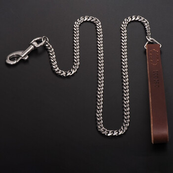 Disc dog genuine cowhide short traction long traction stainless steel rope one-step close-fitting dog walking training golden retriever labrador medium and large dogs explosion-proof stainless steel traction rope for medium and large dogs (full length 60cm)