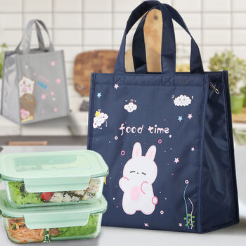 Yuhua thickened large lunch box bag aluminum foil insulation bag canvas with lunch box to keep warm and cold work tote bag jade rabbit navy blue lunch box bag large size