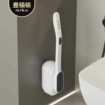 Mr.bin disposable toilet brush with no dead ends, wall-mounted replacement head, replaceable brush head, long-handled toilet artifact, wall-mounted, disposable toilet brush, off-white color, including 6 brush heads