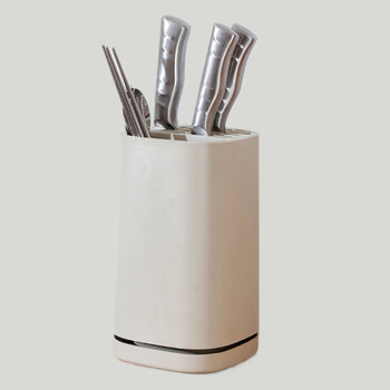 Kitchen multifunctional drain knife holder chopstick cage spoon storage rack khaki white knife holder + drain base