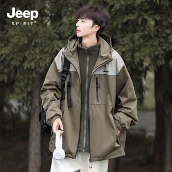 Jeep spirit jacket 3-in-1 men's and women's spring, autumn and winter jacket outdoor mountaineering windproof and waterproof hooded jacket couple top 9306 desert green-men's 3-in-1 jacket l recommended 120-140 catties