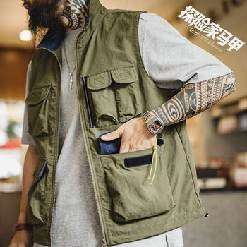 Madden workwear american mountain style outdoor vest army green gorpcore lightweight vest hiking jacket men army green explorer tactical vest/multi-pocket fishing vest l
