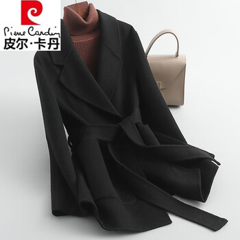 Pierre cardin double-sided cashmere coat for women 2025 autumn and winter new short high-end slim woolen coat xiaoxiangfeng black 100 wool s 95kg-110kg