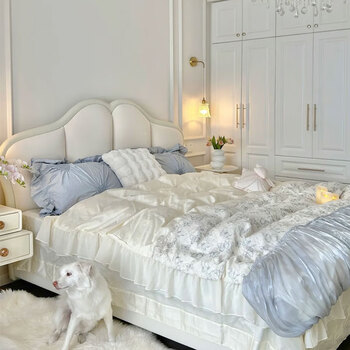 Wufan guangdong foshan leather bed french retro butterfly bed master bedroom girl cream style double bed 1.8m princess bed bed + 3e spine protection coconut palm spring mattress + cabinet x1 1.8x2m frame bed 15cm steel wood silent bed board