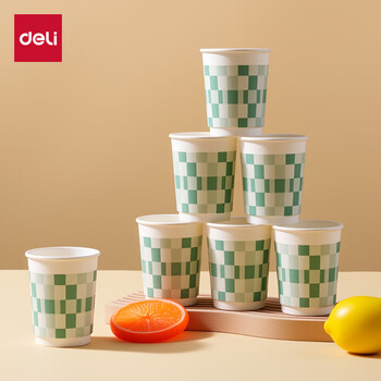 Deli disposable paper cup double-layered milk tea brewing crisp beverage drinking cup thickened anti-scalding (50 pieces 230ml)