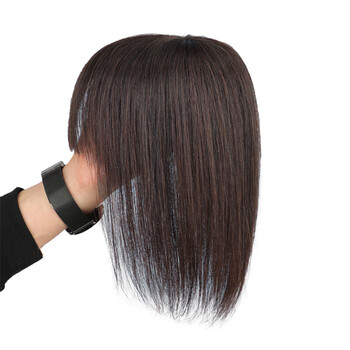 Maiweige silk wig piece for women to cover the white hair on the top of the head, fluffy high-end real hair straight hair bald patch replacement piece with bangs, real hair, natural black head twist 11*12 length 35cm