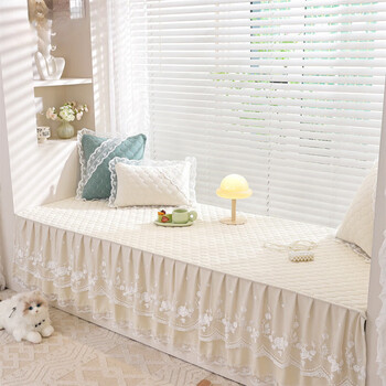 Yu zhaolin bay window mat window sill mat 2026 new lace long skirt universal anti-slip light luxury balcony cover custom made for all seasons starry sky beige 68cm*240cm