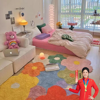 Nolin special-shaped bedroom carpet ins style home living room coffee table mat girl's bedside blanket sofa soft foot mat bay window mat colorful flower red 120cm*160cm