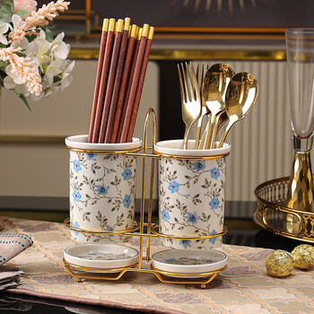 Zhengye light luxury ceramic chopstick barrel creative chopstick basket drain chopstick bucket kitchen tableware chopsticks spoon storage box chopstick cage rack