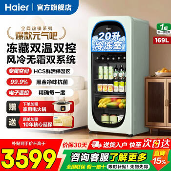 Haier ice bar home office small water bar living room fruit ice beverage refrigerator tea preservation low-e glass display display cabinet single door small refrigerator 169 liter smoke green dual temperature ice making + black gold purification + electronic temperature control