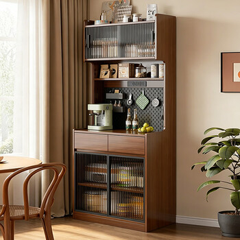 Qixiang solid wood sideboard storage cabinet mid-century style tea cabinet wine cabinet wall-mounted small apartment home living room cabinet storage cabinet walnut color 60cm upgraded hole board + socket
