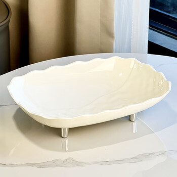 Zunmousse fruit plate, high-end light luxury living room, large capacity, 2025 new snack storage, candy nut plate, dried fruit storage plate, four-legged corrugated fruit plate, milky silver