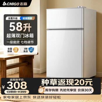 Chigo small refrigerator double door small refrigerator household small refrigerator double door refrigerator dormitory rental office refrigerated freezer mini energy-saving refrigerator new product recommendation 58l upgraded thickened model first class energy efficiency - silver