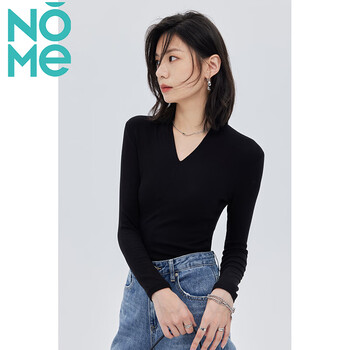 Nomenome bottoming shirt for women in early autumn new slim fit deep v-neck with long-sleeved simple high-end top black m