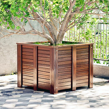 Guangshilin anticorrosive wood flower box outdoor planting box courtyard wood flower trough outdoor solid wood flower pot project extra large tree planting box carbonized 50*50*50 lace reinforced extra large
