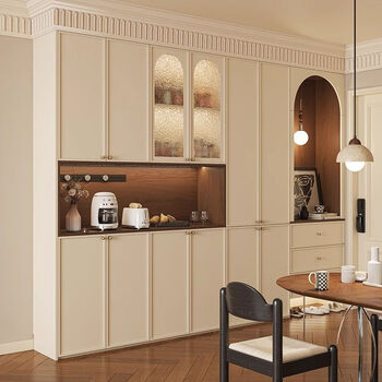 Customized french sideboard integrated wall storage cabinet living room tea cabinet 2026 new multi-functional home wine cabinet butter frost white + retro walnut supports customization - the board can be upgraded - contact customer service