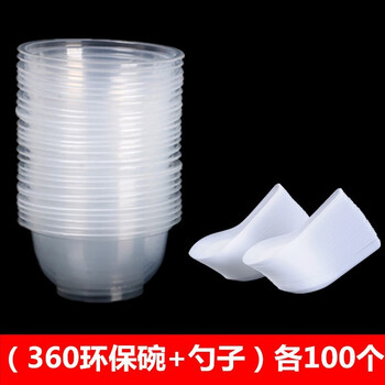 Weiqing disposable tableware set plastic bowl transparent thickened round small soup bowl banquet commercial household bowl 360 bowls + spoons 100 each