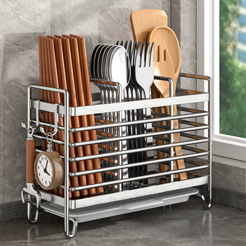 Yweel (yweel) stainless steel chopstick barrel punch-free countertop wall-mounted cage storage box chopstick cage chopstick barrel rack basket ventilated draining and mildew-proof stainless steel chopstick barrel rack (two compartments)