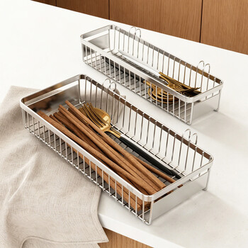Elijah 304 stainless steel chopstick barrel disinfection cabinet spoon box cutlery storage basket drain chopstick cage storage rack chopstick basket large (k-383p)