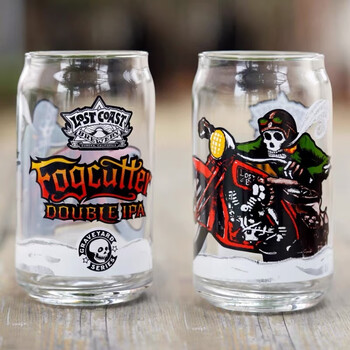 Lost coast beer mug, foggy speedboat, lost coast can glass, craft beer mug