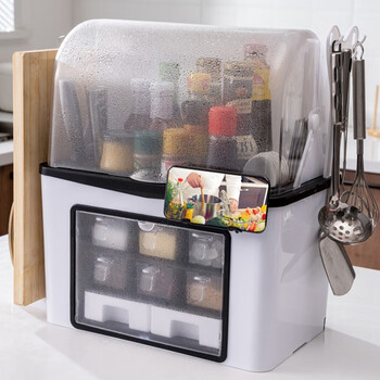 Yimeihui oil kitchen storage rack knife rack seasoning box seasoning box rack multifunctional chopstick storage box seasoning jar with lid upgraded deluxe version white knife rack + pot lid rack