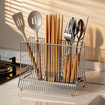 Jimi 304 stainless steel chopstick barrel kitchen chopstick storage box countertop household drain rack chopstick cage 304 stainless steel chopstick holder