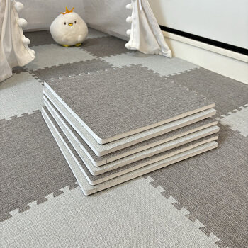 Xianbang linen foam splicing floor mat for bedroom, living room, balcony, large area mat, no-care entry door mat, dark gray + light gray, linen style + skin-friendly, non-slip + easy to care, 30*30*1cm 12 pieces + suitable for all seasons