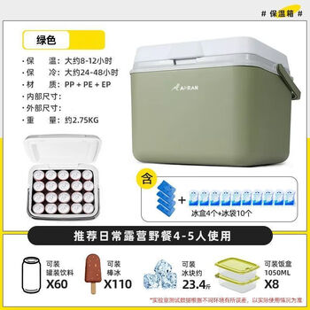 Yuhua thickened insulated box commercial stall car outdoor fresh-keeping fishing cold storage portable camping cooler household ice bucket 25 liters free 10 ice bags + 2 ice plates green