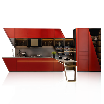 Baineng stainless steel cabinets simple modern custom home kitchen cabinets dark red