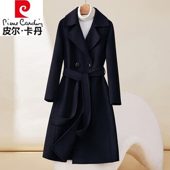 Pierre cardin double-sided cashmere coat for women 2025 autumn and winter new mid-length high-end slim-fitting black wool woolen coat black 100 wool l 110-120 catties