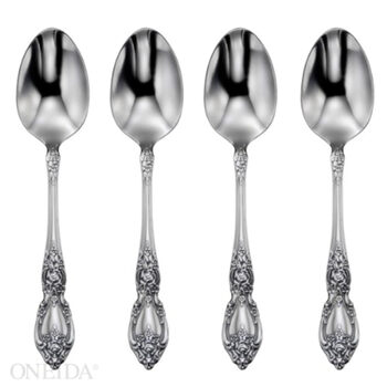 Oneida 18/0 stainless steel table spoon, floral embossed design, mirror polished, 4-piece set, daily tableware for home and restaurant