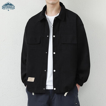 Dingfengbaoluo jacket men's autumn and winter casual versatile lapel loose trendy workwear retro jacket 2303 black xl