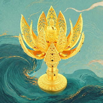 Xihe gold gold ornaments, flowers blooming and seeing the buddha, 999 pure gold, ancient method, pure gold investment collection, 2026 new gift, gold weight is about 225.34g