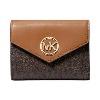 Michael kors women's wallet beige mk print standard brown leather flip trifold simple fashion 13060668 brown/acorn os