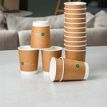 Deli (deli) low price on the whole network 280ml double-layer kraft paper office paper cup thickened anti-scalding wide cup body 500 pieces