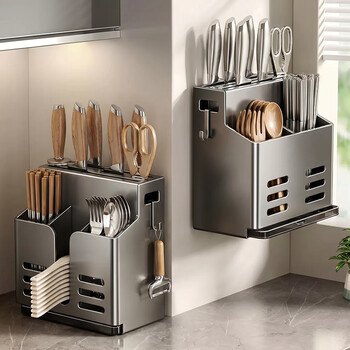 Moega kitchen knife holder, chopstick cage, storage rack, household multifunctional spoon, chopstick, knife storage box, hanging drain chopstick barrel, gun ash knife holder, chopstick barrel, 3 compartments