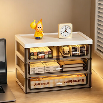 Kaman drawer desktop storage box office workstation file storage cabinet desktop stationery books cosmetics storage rack three layers translucent tea/drawer type 1
